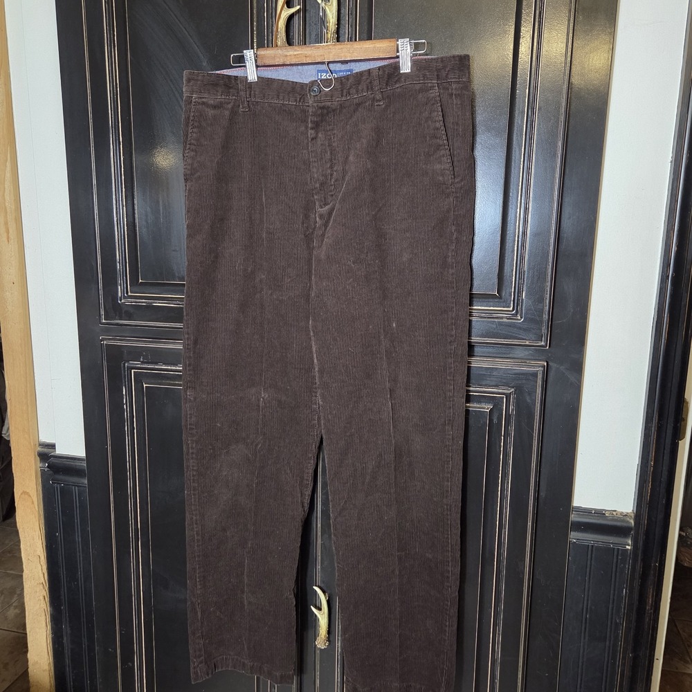 Izod 36x34 Chocolate Brown Corduroy Straight Fit Pants, Fall, Workwear
